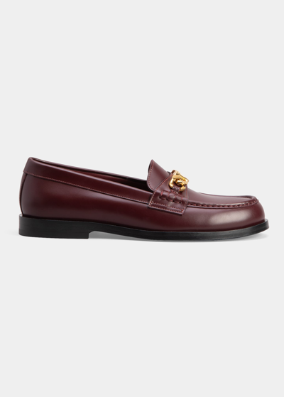 Shop Valentino Vlogo Chain Leather Loafers In Ruby Wine