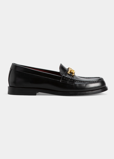 Shop Valentino Vlogo Chain Leather Loafers In Nero