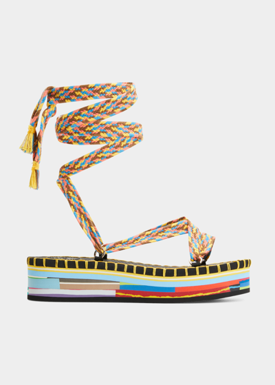 Shop Chloé Lou Multicolor Braided Ankle-wrap Sandals