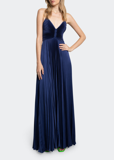 Shop A.l.c Aries Pleated Open-back Maxi Dress In Riviera