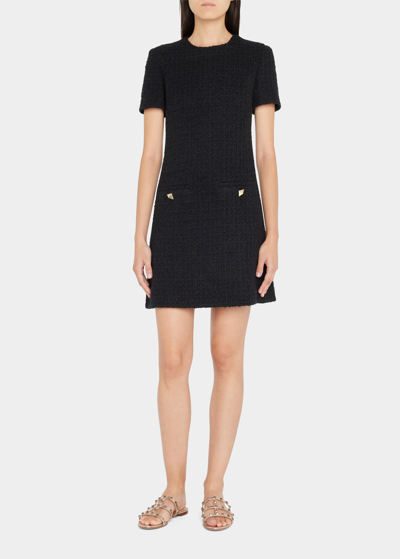 Shop Valentino Short Tweed Dress In Black