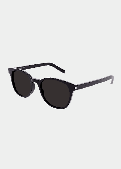 Shop Saint Laurent Zoe Round Acetate Sunglasses In 001 Black