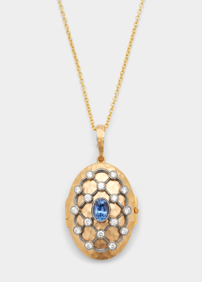 Shop Arman Sarkisyan Lattice Locket Necklace With Blue Sapphire And Diamonds In Multi