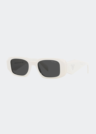 Shop Prada Rectangle Acetate Sunglasses In Talc