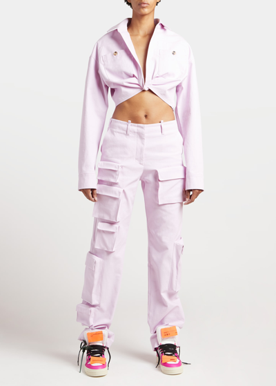 Shop Off-white Twist-front Cropped Cargo Shirt In Lilac No Col