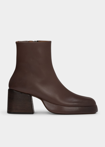 Shop Marsèll Plattino Leather Ankle Booties In Chocolate