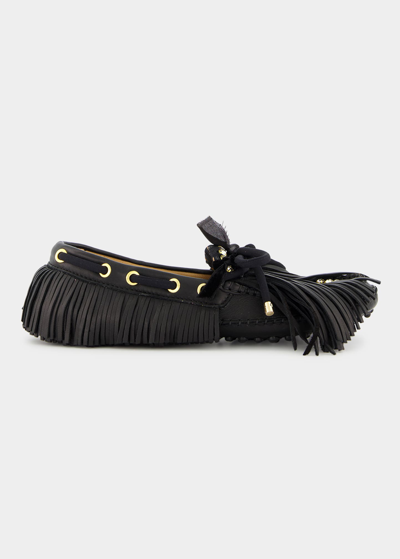 Shop 13 09 Sr Fringe Moc-toe Leather Loafers In Black