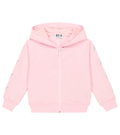 Shop Golden Goose Star Cotton-blend Jersey Zip-up Hoodie In Pink/silver
