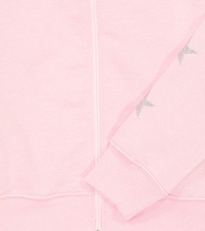 Shop Golden Goose Star Cotton-blend Jersey Zip-up Hoodie In Pink/silver