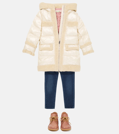 Woolrich Faux Shearling-trimmed Puffer Coat In Cream