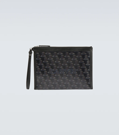 Shop Lanvin Logo Printed Canvas Pouch In Midnight Blue