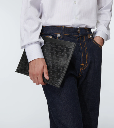 Shop Lanvin Logo Printed Canvas Pouch In Midnight Blue