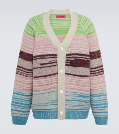 Shop The Elder Statesman Mix N Marl Striped Cashmere Cardigan In Wht/mrl/rse/mtc/adr