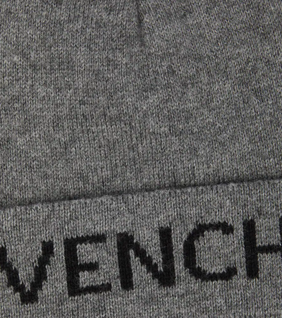 Shop Givenchy Baby Logo Cotton And Cashmere Beanie In Grey Marl