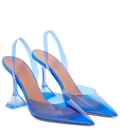 Shop Amina Muaddi Holli Glass Pvc Slingback Pumps In Electric Blue