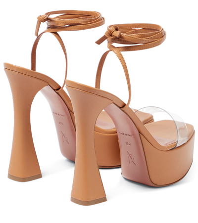 Shop Amina Muaddi Sita Leather Platform Sandals In Nude