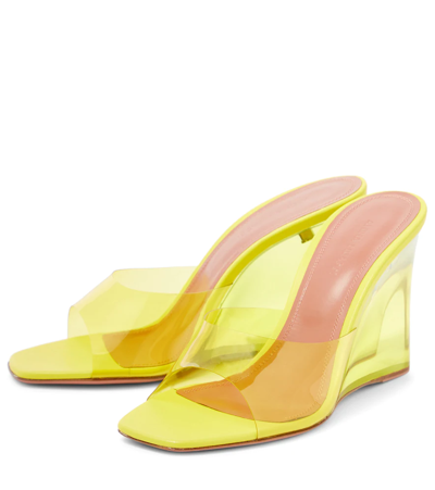 Shop Amina Muaddi Lupita Pvc Wedge Mules In Yellow