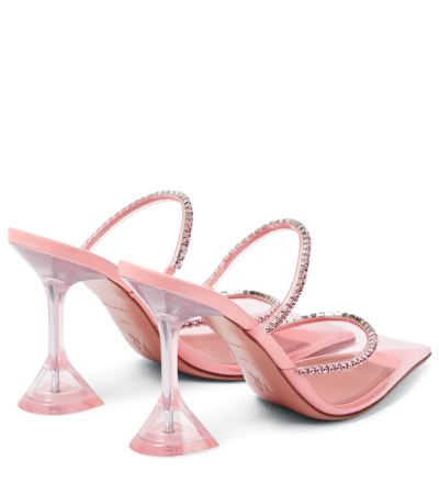 Shop Amina Muaddi Gilda Glass Embellished Mules In Baby Pink