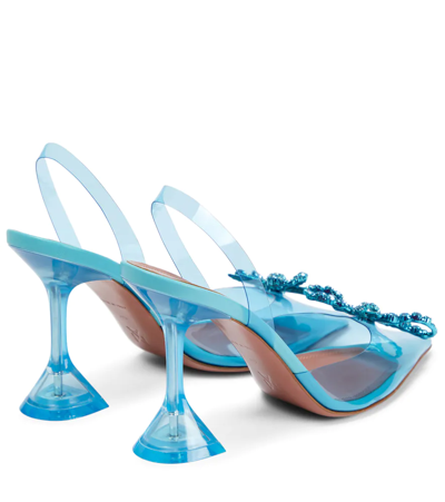 Amina Muaddi Rosie Denim-effect Pvc Slingback Pumps In Aqua Blue
