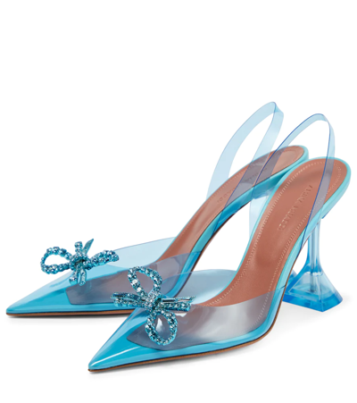 Amina Muaddi Rosie Denim-effect Pvc Slingback Pumps In Aqua Blue