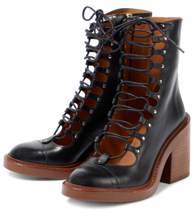 Shop Chloé Lace-up Leather Ankle Boots In Black