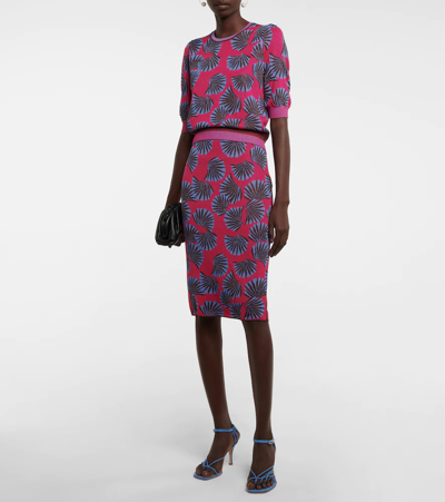 Shop Diane Von Furstenberg Hazel Jacquard Knit Midi Skirt In Fan Rose Pink