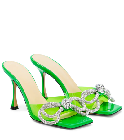 Shop Mach & Mach Double Bow Embellished Pvc Mules In Fluo Green