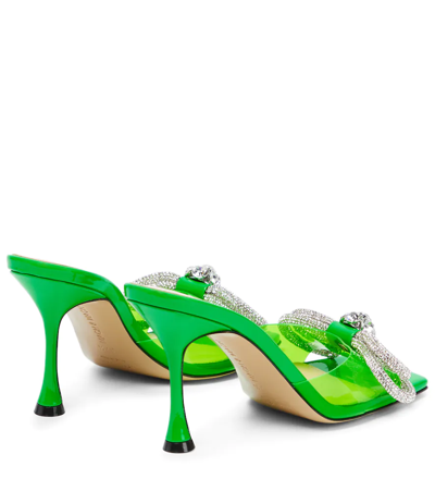 Shop Mach & Mach Double Bow Embellished Pvc Mules In Fluo Green