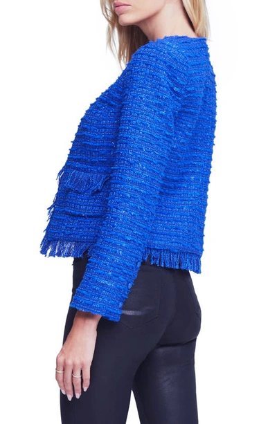 Shop L Agence Angelina Sequin Tweed Jacket In Twilight Blue