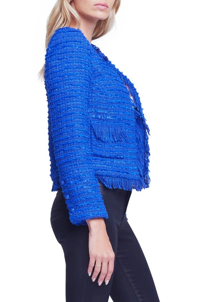 Shop L Agence Angelina Sequin Tweed Jacket In Twilight Blue