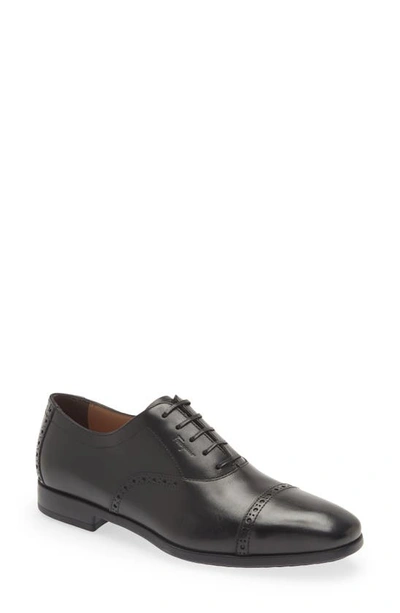 Shop Ferragamo Riley Cap Toe Oxford In Black Calf