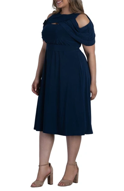 Shop Kiyonna Daring Darcy Cold Shoulder Cutout Midi Dress In Nouveau Navy