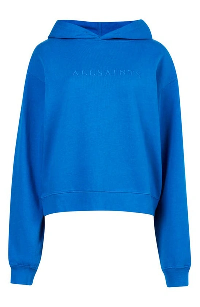 Shop Allsaints Embroidered Cotton Logo Hoodie In Delphinium Blue