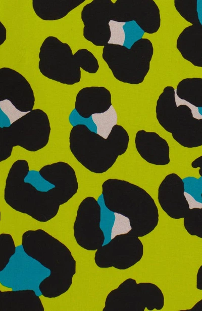 Shop Versace Leopard Print Short Sleeve Cotton Button-up Shirt In 5y200 Acid Lime Multicolor