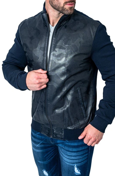 Shop Maceoo Map Blue Leather Blend Jacket