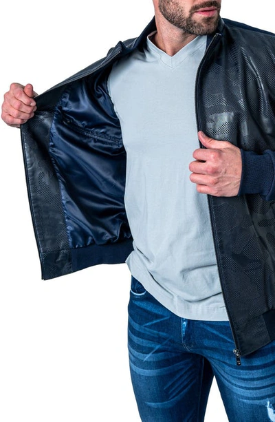 Shop Maceoo Map Blue Leather Blend Jacket