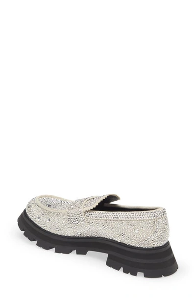 Shop Alexander Mcqueen Wander Crystal Studded Lug Loafer In New Ivory/ Silver