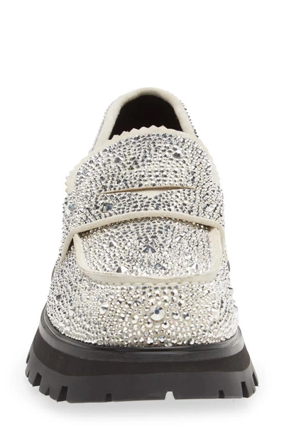 Shop Alexander Mcqueen Wander Crystal Studded Lug Loafer In New Ivory/ Silver