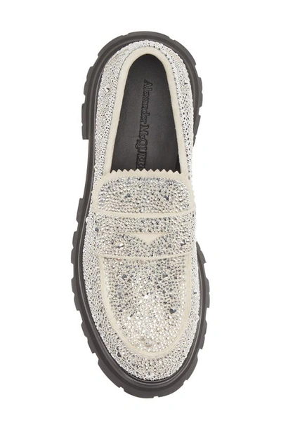 Shop Alexander Mcqueen Wander Crystal Studded Lug Loafer In New Ivory/ Silver