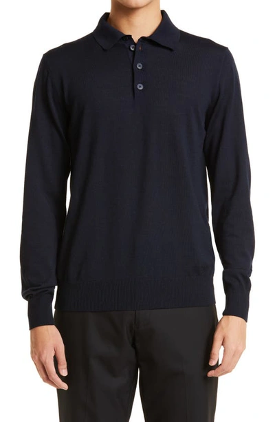 Shop Emporio Armani Wool Polo Sweater In Solid Blue Navy