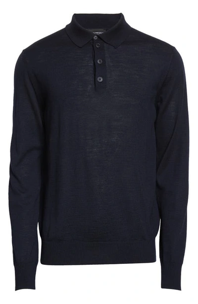 Shop Emporio Armani Wool Polo Sweater In Solid Blue Navy