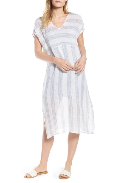 Eileen Fisher Gauze Striped Organic Linen V-neck Dress, Petite In Chambray  | ModeSens