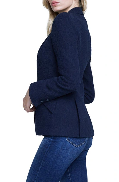 Shop L Agence Chamberlin Textured Stretch Cotton Blazer In Midnight/tropical Toile