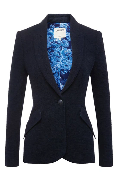 Shop L Agence Chamberlin Textured Stretch Cotton Blazer In Midnight/tropical Toile