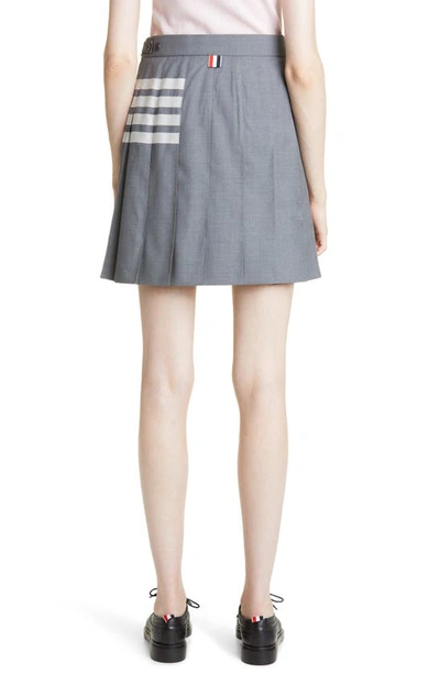 Thom Browne Grey Wool 4-bar Pleated Miniskirt In Medium Grey