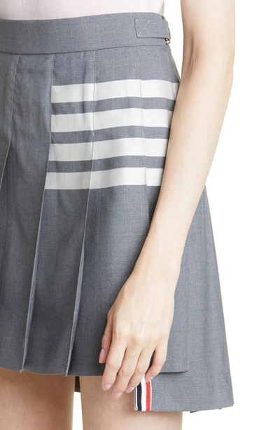 Thom Browne Grey Wool 4-bar Pleated Miniskirt In Medium Grey
