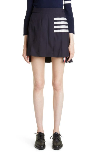Thom Browne Plain Weave 4 Bar Pleated Mini Skirt In Navy