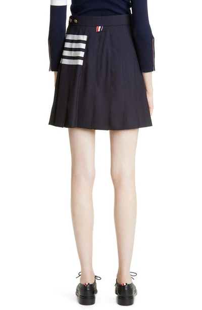 Shop Thom Browne Drop Back Pleated Wool Miniskirt In Navy