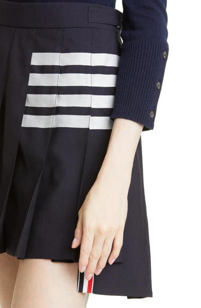 Thom Browne Plain Weave 4 Bar Pleated Mini Skirt In Navy