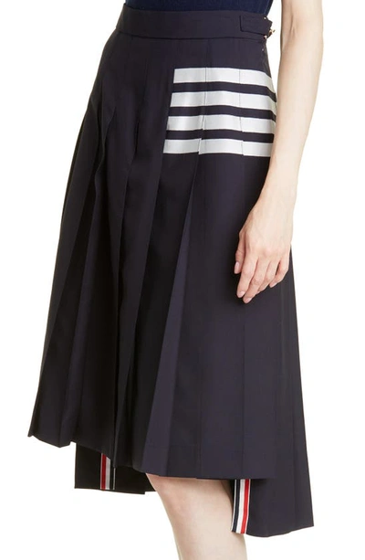 Shop Thom Browne Drop Back Pleated Wool Skirt In Navy